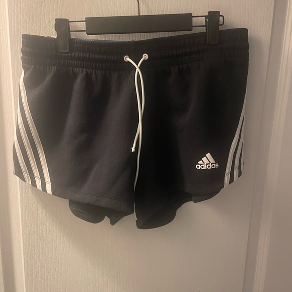 adidas Pants - Women’s Adidas Black Cotton Partially Recycled Loose Shorts w/ White Stripes, M